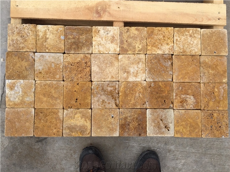 Gold Travertine Tumbled Floor Tiles, Yellow Travertine Floor Covering Tiles