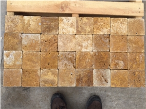Gold Travertine Tumbled Floor Tiles, Yellow Travertine Floor Covering Tiles