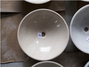 Beige Marble Round Wash Basins, Botticino Classico Beige Marble Sinks & Basins