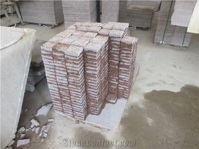 G562 Maple Red Granite Cobble Stone, Cube Stone Surface Flamed Others Sawn Cut, China Red Granite Walkway Pavers Stone