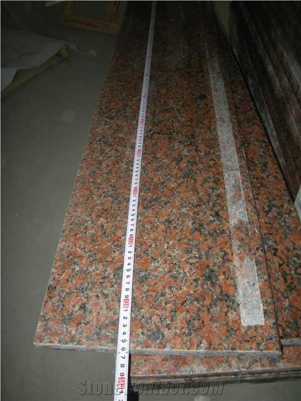 G562 Maple Red Granite Polished Stairs, China Red Granite Treads with Anti-Slip Grooves, Cheap Red Granite Stairs with Full Bullnose, Round Edge