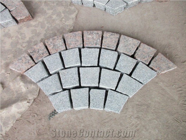 G614 + G562 Granite Cube Stone Mesh Pavers, Surface Flamed , Other Sides Natural Cobble Stone, Granite Mesh Walkway, Driveway, Garden Stepping Pavers