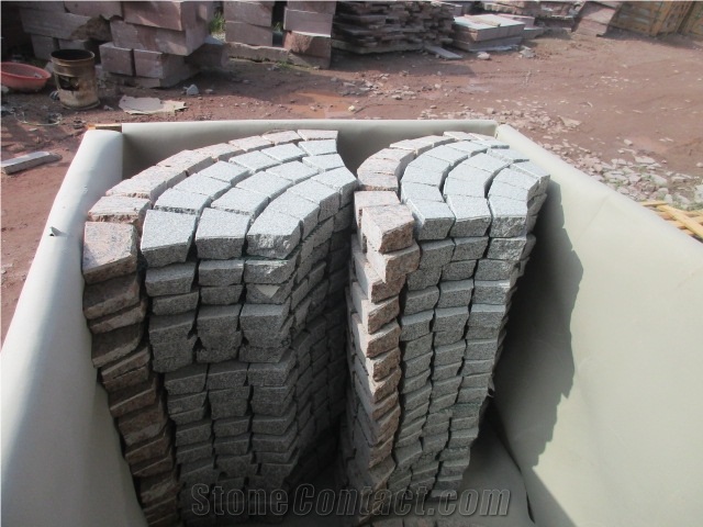 G614 + G562 Granite Cube Stone Mesh Pavers, Surface Flamed , Other Sides Natural Cobble Stone, Granite Mesh Walkway, Driveway, Garden Stepping Pavers