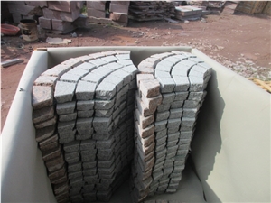 G614 + G562 Granite Cube Stone Mesh Pavers, Surface Flamed , Other Sides Natural Cobble Stone, Granite Mesh Walkway, Driveway, Garden Stepping Pavers