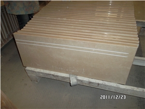 Iran Popular Cheap Beige Royal Botticino Marble Stair Risers and Treads, Stairs with Anti-Slip Trips for Hotel, Shopping Mall Project Decoration, Natural Building Stone Steps
