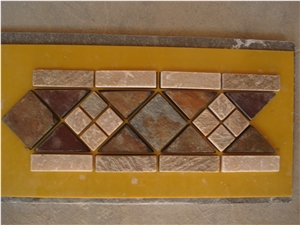 Rusty, Brown Slate Mosaic Molding, China Cheap Slate Mosaic Molding for Wall Line, Chipped Strips Mosaics,Split Face Mosaic Molding for Wall