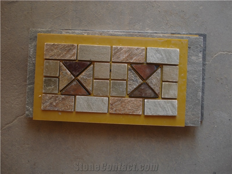 Rusty, Brown Slate Mosaic Molding, China Cheap Slate Mosaic Molding for Wall Line, Chipped Strips Mosaics,Split Face Mosaic Molding for Wall