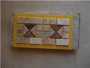 Rusty, Brown Slate Mosaic Molding, China Cheap Slate Mosaic Molding for Wall Line, Chipped Strips Mosaics,Split Face Mosaic Molding for Wall