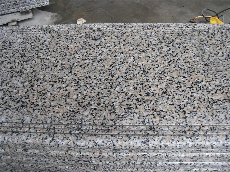 Sanbao Red Granite Polished Stairs, China Red, Pink Granite Treads with Anti-Slip Grooves, Cheap Red Granite Stairs with Half Round Edge