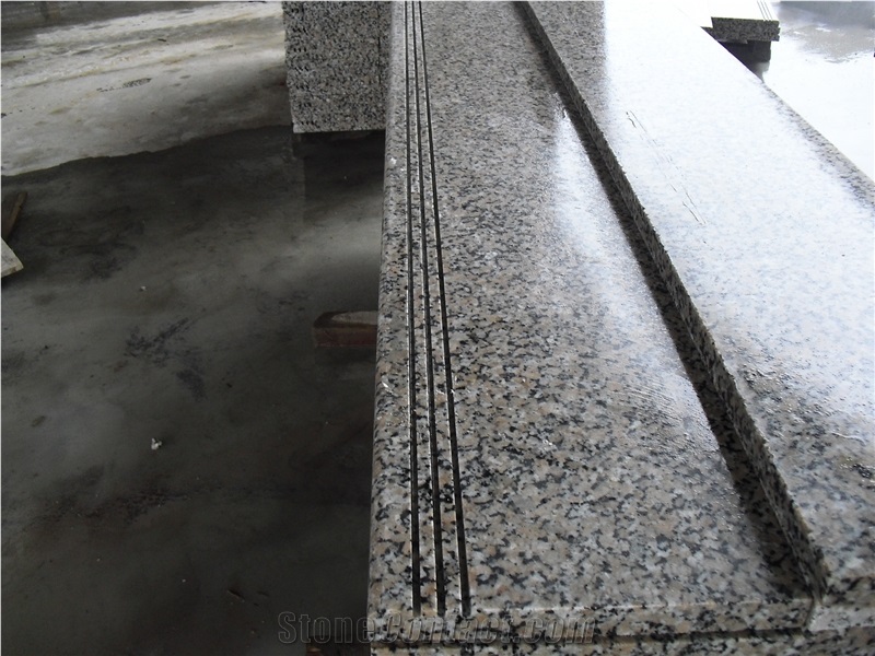 Sanbao Red Granite Polished Stairs, China Red, Pink Granite Treads with Anti-Slip Grooves, Cheap Red Granite Stairs with Half Round Edge