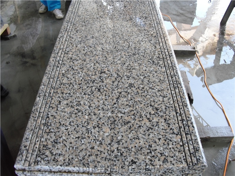 Sanbao Red Granite Polished Stairs, China Red, Pink Granite Treads with Anti-Slip Grooves, Cheap Red Granite Stairs with Half Round Edge