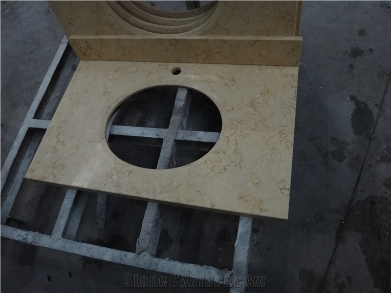 Sunny Yellow Marble Vanity Tops, Egypt Beige Marble Polished Worktops with Drilling Sink Hole, Beige Marbloe Polished Bathroom Countertops