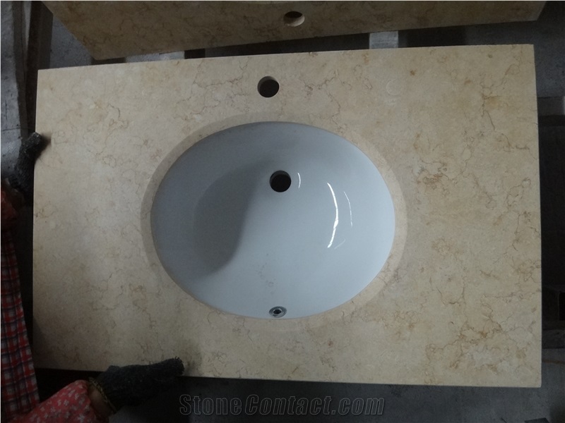 Sunny Yellow Marble Vanity Tops, Egypt Beige Marble Polished Worktops with Drilling Sink Hole, Beige Marbloe Polished Bathroom Countertops