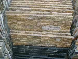 Yellow Slate Culture Stone, Slate Stone for Wall Cladding, Cheap China Yellow Slate Stone Wall Decor, Stacked Stone Veneer