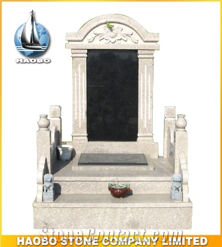 Black Granite Asian Style Headstones, Granite Pilished with Sculptures
