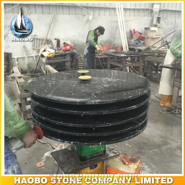 Black Marquina Marble Table Top Polished Round Shaped