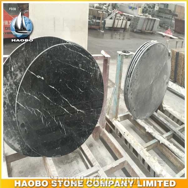 Black Marquina Marble Table Top Polished Round Shaped