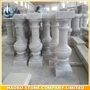 China Factory Direct Natural Stone Outdoor Balcony Railings Carved Bianco Carrara White Marble Baluster, Polished Staircase Handrails