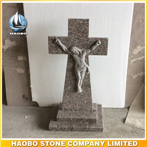 China Rose Pink Granite Headstone, Cross and Jesus Design Cross Monuments