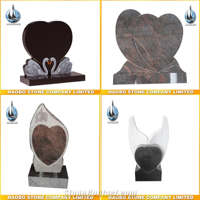 Custom Design Headstone for Sale, Multicolor Granite Heart Design Heart Monuments Wholesale
