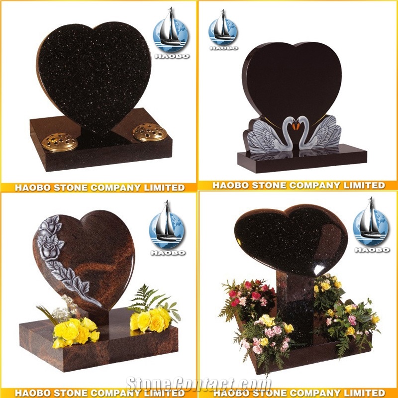 Custom Design Headstone for Sale, Multicolor Granite Heart Design Heart Monuments Wholesale