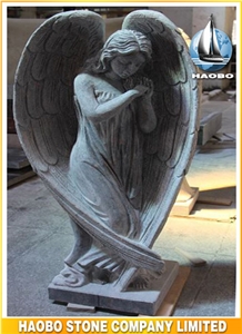 Granite and Marble Headstone with Full Carved Angel Western Style Gravestone