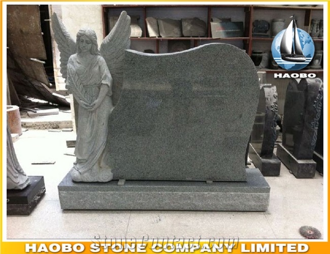 Granite and Marble Headstone with Full Carved Angel Western Style Gravestone