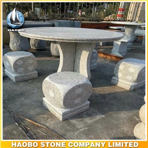 Granite Bench and Table Garden Decoration Dice Shaped Stone Benches Round Table