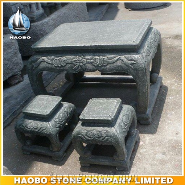 Granite Bench and Table Garden Decoration Dice Shaped Stone Benches Round Table