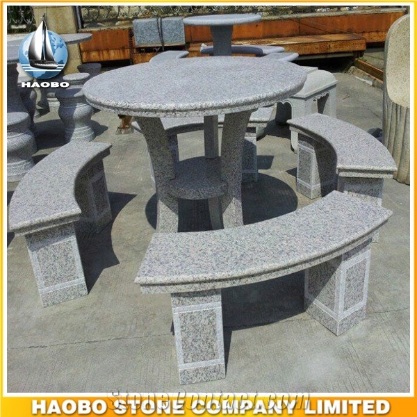Granite Bench and Table Garden Decoration Dice Shaped Stone Benches Round Table
