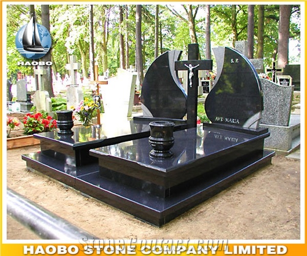 Green Granite Cross Design Quality Polished Kerbed Memorial