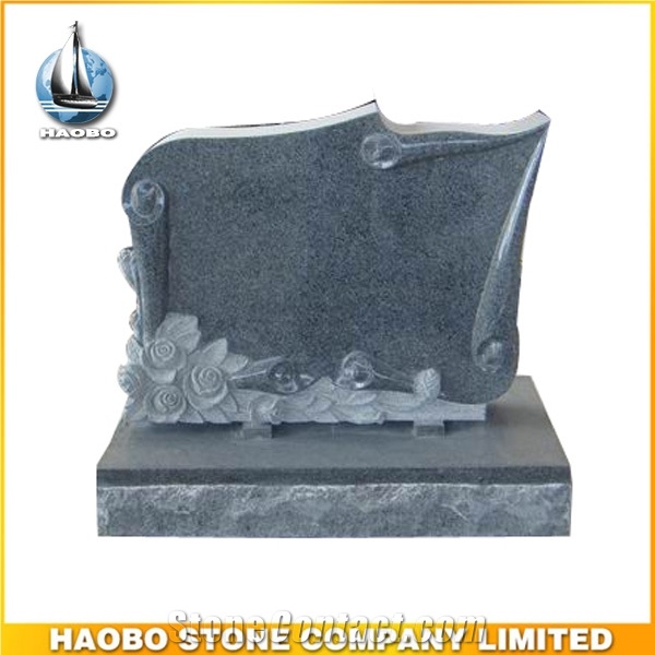 Green Granite Upright Gravestone and Headstone Serp Top with Vase