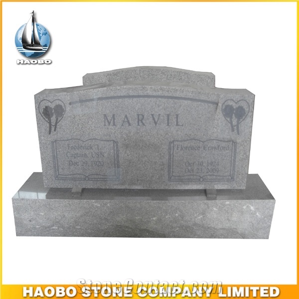 Green Granite Upright Gravestone and Headstone Serp Top with Vase
