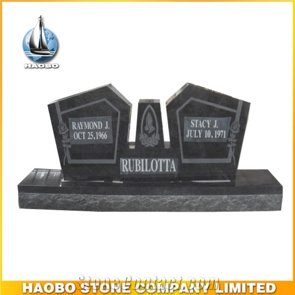 Green Granite Upright Gravestone and Headstone Serp Top with Vase
