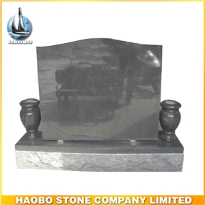 Green Granite Upright Gravestone and Headstone Serp Top with Vase