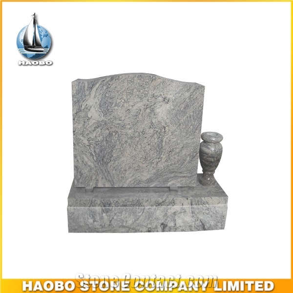 Green Granite Upright Gravestone and Headstone Serp Top with Vase