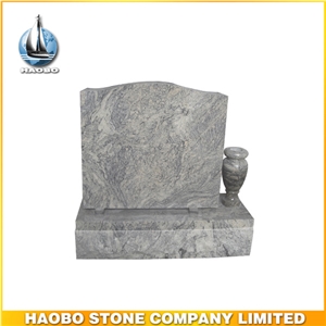 Green Granite Upright Gravestone and Headstone Serp Top with Vase