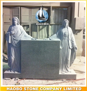 Grey Granite Monument with Jesus and Mary Statue