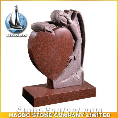 Heart Tombstones Granite Gravestone with Angel Carvings