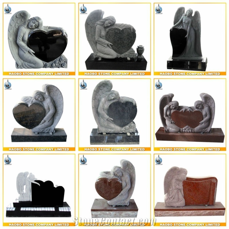 Heart Tombstones Granite Gravestone with Angel Carvings