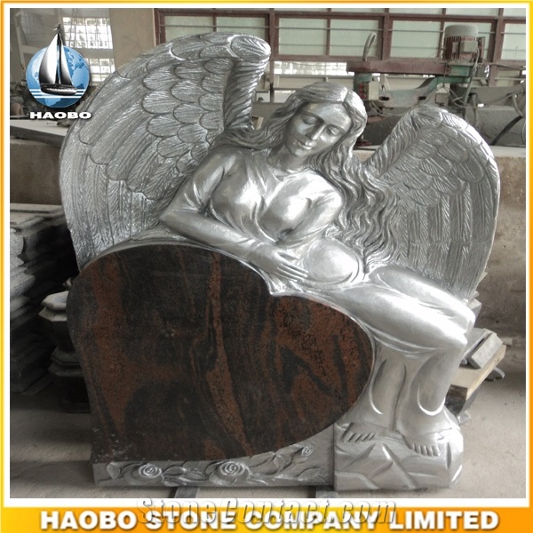Heart Tombstones Granite Gravestone with Angel Carvings