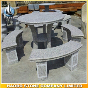 Light Gray Granite Park Table and Benches Customized Stone Garden Bench and Table