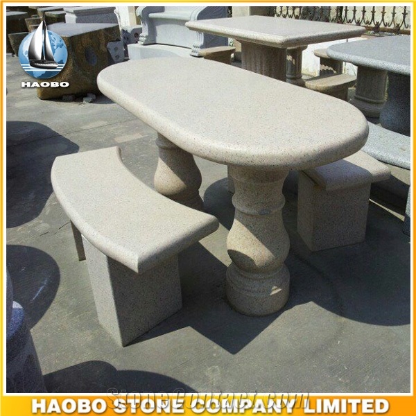 Light Gray Granite Park Table and Benches Customized Stone Garden Bench and Table