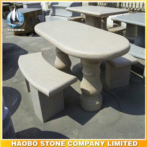 Light Gray Granite Park Table and Benches Customized Stone Garden Bench and Table
