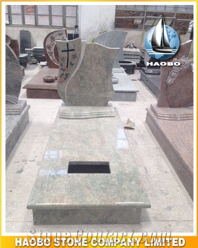 Maritaka Kerbed Memorials Custom Design Multicolor Green Granite