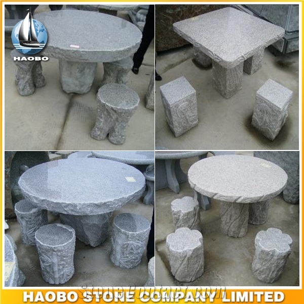 Outdoor Stone Square Shape Table and Chairs Garden Decoration