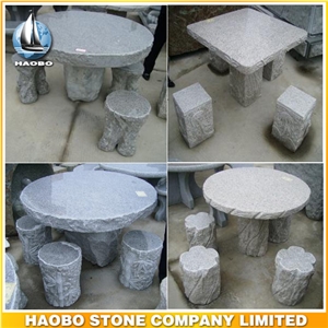 Outdoor Stone Square Shape Table and Chairs Garden Decoration