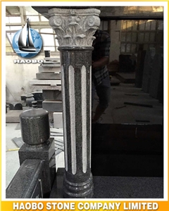 Pilished Black Granite Tombstone with Hand Craved Sculptures Lions