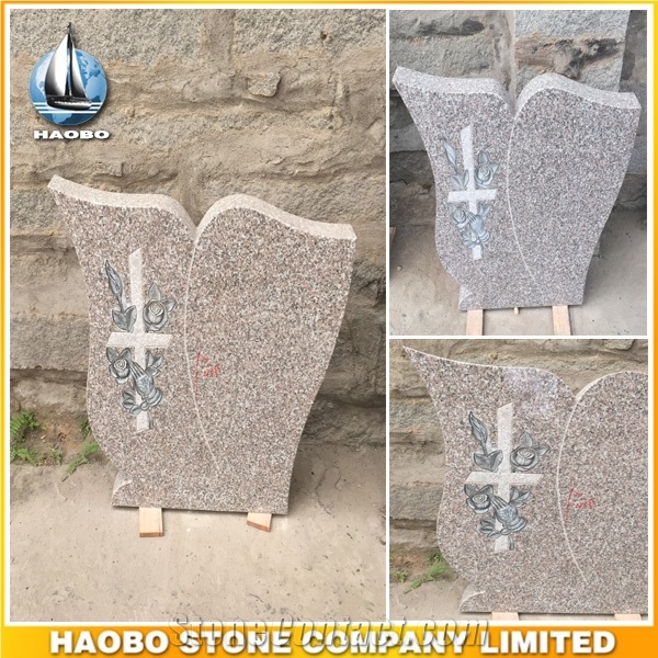 Pink Granite Upright Headstone for Sale Modern Shape