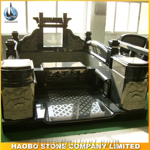 Polished Japanese Tombstone with Cemetery Lantern, Asian Gravestone